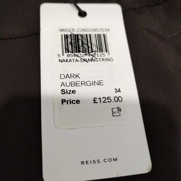 Reiss Trousers Mens 34 (34x28) Dark Aubergine Wool Nakata Drawstring Relaxed - Picture 5 of 16